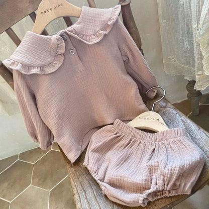 Newborn Baby Girls Clothing Set Ruffle Collar Lapel Top+Bread Pants  Casual Suit Autumn Spring Toddler Baby Girl Clothes Suit