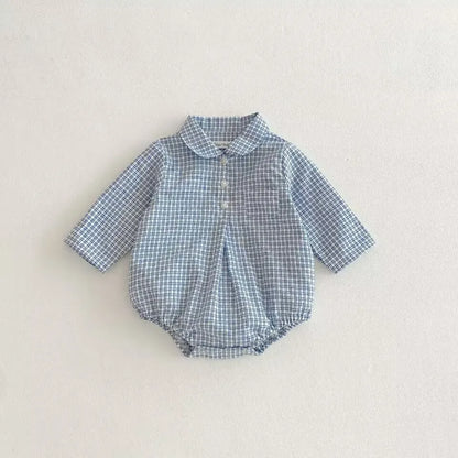 Baby Boys Clothes Girls Plaid Romper Long Sleeve Infant Bodysuit Custumes for Babies Romper Newborn Baby Clothes with Pockets
