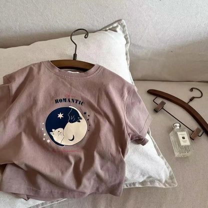 Kids Casual Loose Clothes New Child Short Sleeve Tops Round Neck Base Shirt Pure Cotton Tops Baby Clothing Dinosaur Print Tees