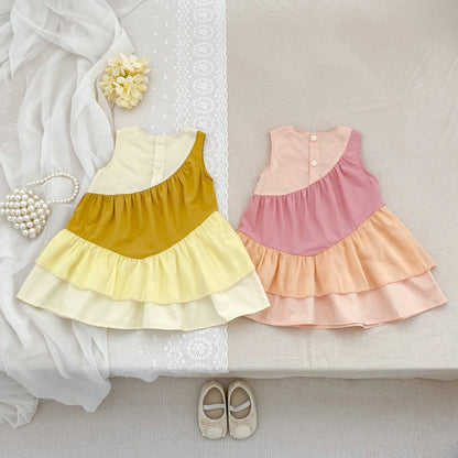 2025 Kids Clothes Summer Cotton Dress Baby Girls Clothes Cartoon Splicing Colors Dresses Children's Clothing Vestidos Cotton