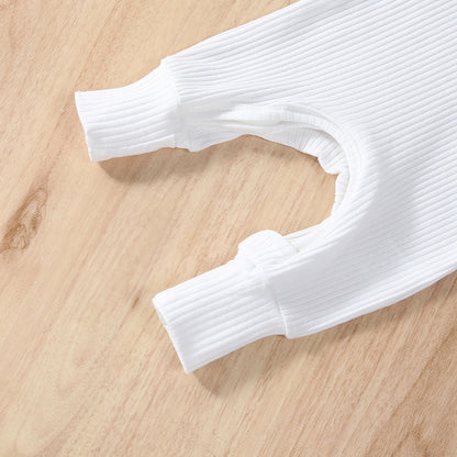 Baby Boy 2 Pieces Outfits Solid Color Ribbed Long Sleeve Romper Jumpsuit with Hat for Infant Toddler Fall Clothes