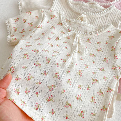Toddler Girl Summer T Shirt Cotton Solid Color Floral Fashion Little Girls Clothes Kids Shirts New Arrival 2025
