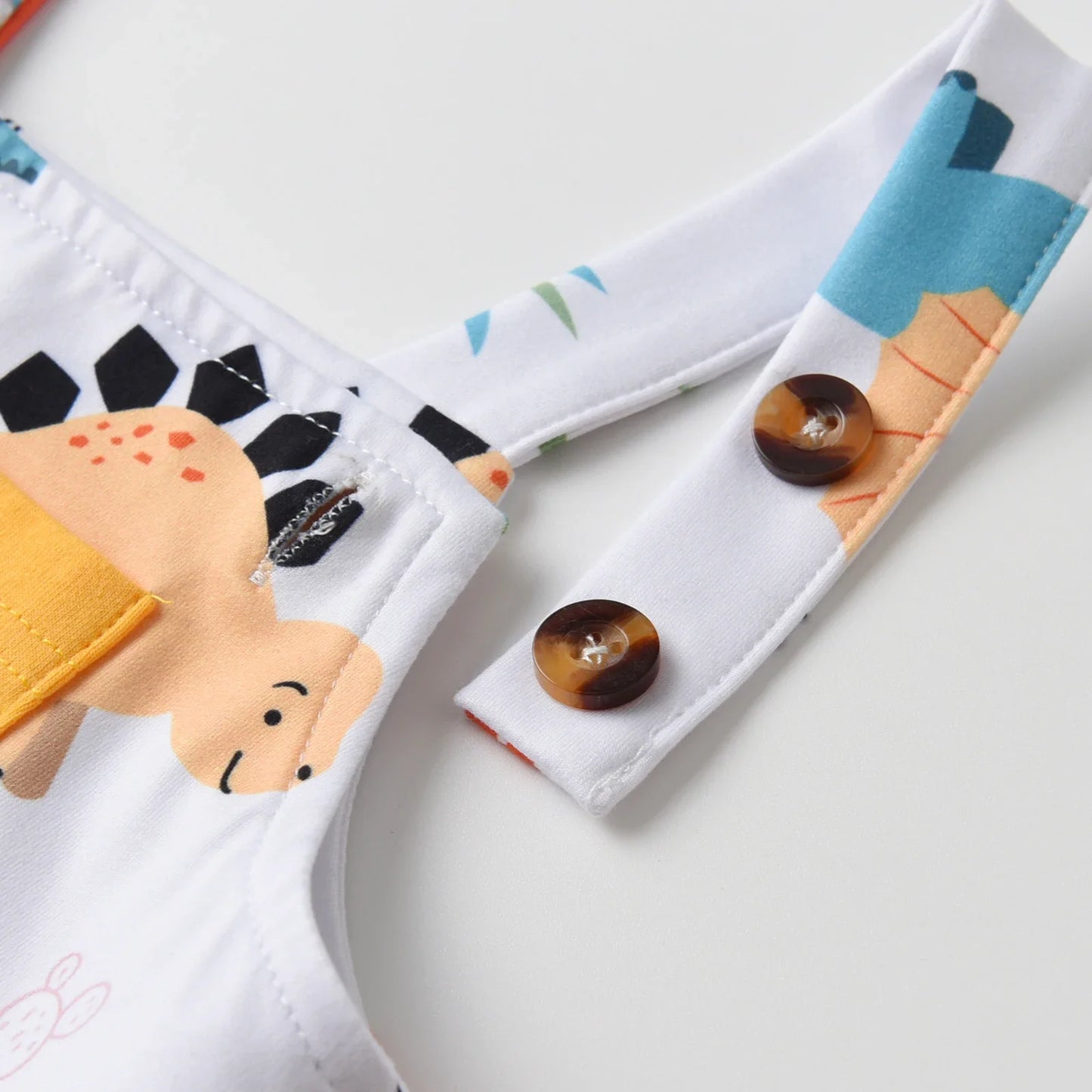 2PCS Toddler Baby Boy Cute Clothes Set New Summer Solid Tee Top and Dinosaur Printed Strap Pants Outfit for Boys 0 to 2Years