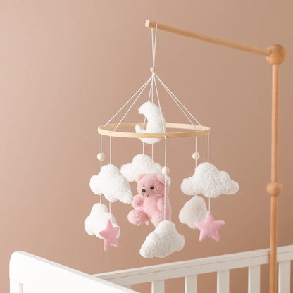Baby Crib Mobile Rattle Toy 0-12Months Infant Soft Felt Teddy Velvet Pink Bear Bed Bell Hanging Toy Holder Bracket Crib Girl Toy
