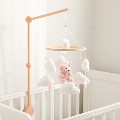 Baby Crib Mobile Rattle Toy 0-12Months Infant Soft Felt Teddy Velvet Pink Bear Bed Bell Hanging Toy Holder Bracket Crib Girl Toy