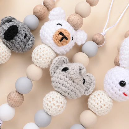 Baby Pacifier Clip Chain Animal Felt Balls Beech Wood Nipple Clip For Baby Nursing Chew Toy Teether Dummy Holder Chain Gifts