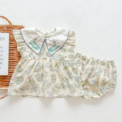 Toddler Baby Girl Suit Clothes Toddler Short Sleeves Shirt+PP Bread Shorts 2PCS Baby Girl Plaid Suit Baby Girl Summer Clothes