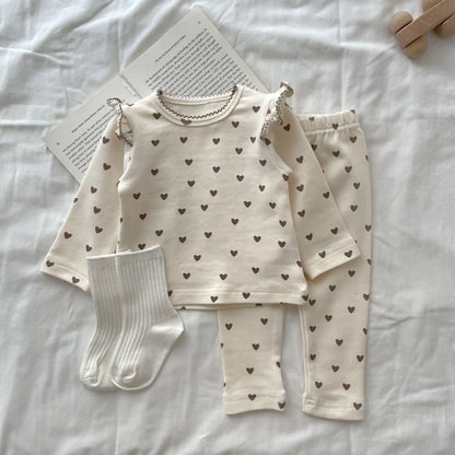 Spring/Autumn Baby Clothing Set 0-3 Year Old Girl Love Pattern Long Sleeve Long Pants 2-piece Set Pure Cotton Baby Outing Set
