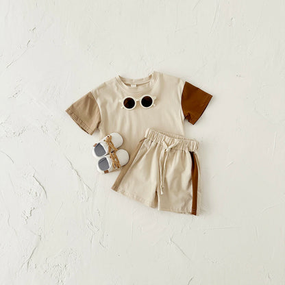 Summer Children's Clothes Baby Boy T-Shirt+Pant 2Pcs Kids Solid Short Sleeve Elastic Waist Suit Toddle Girl Clothes Baby Outfit