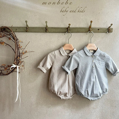 Baby Boys Clothes Girls Plaid Romper Long Sleeve Infant Bodysuit Custumes for Babies Romper Newborn Baby Clothes with Pockets