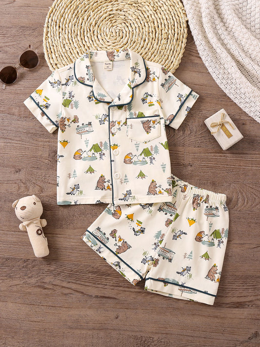 Boys Outfit Tops & Shorts Short Sleeves Button Down Casual Comfortable Cozy Summer Kids Clothes