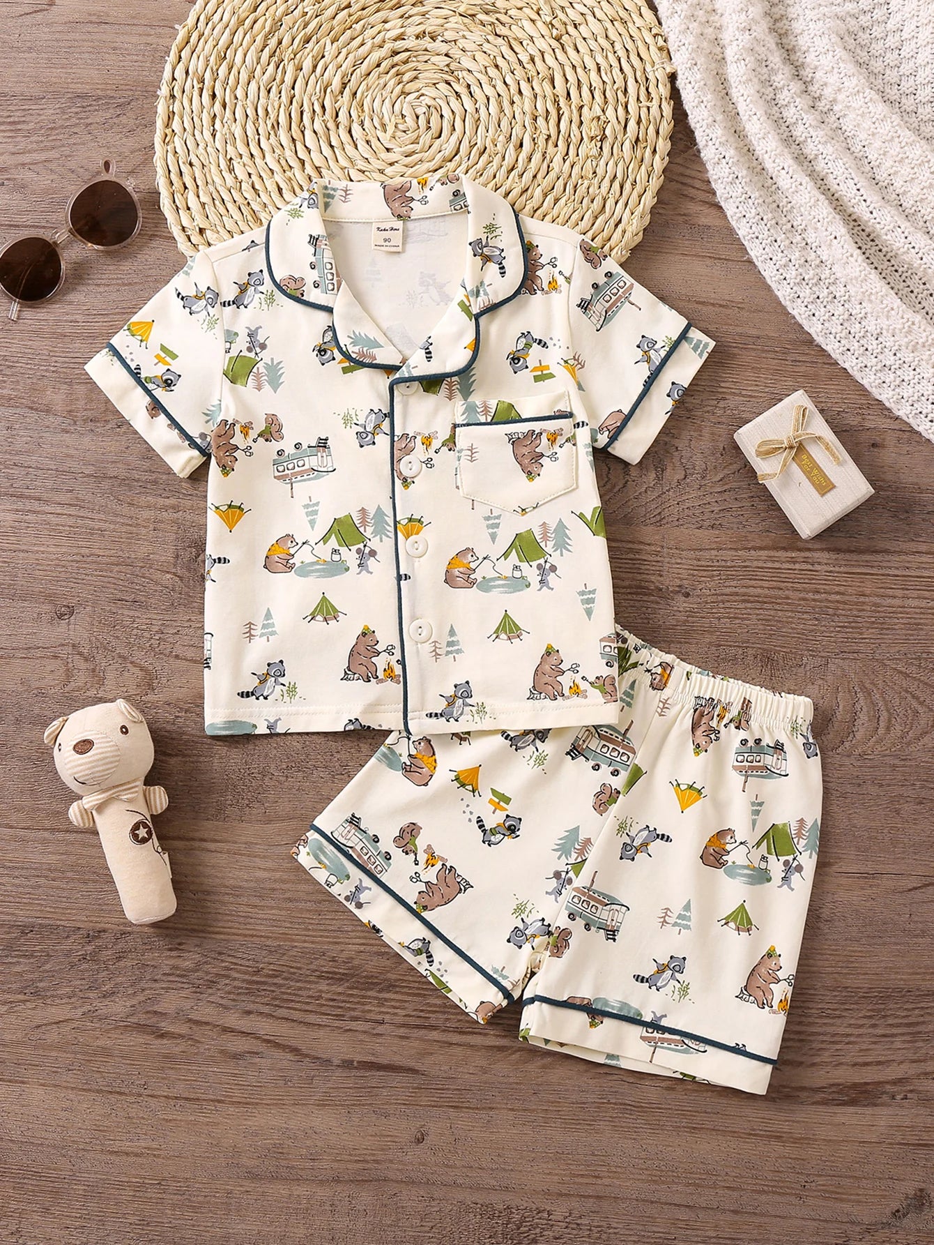 Boys Outfit Tops & Shorts Short Sleeves Button Down Casual Comfortable Cozy Summer Kids Clothes
