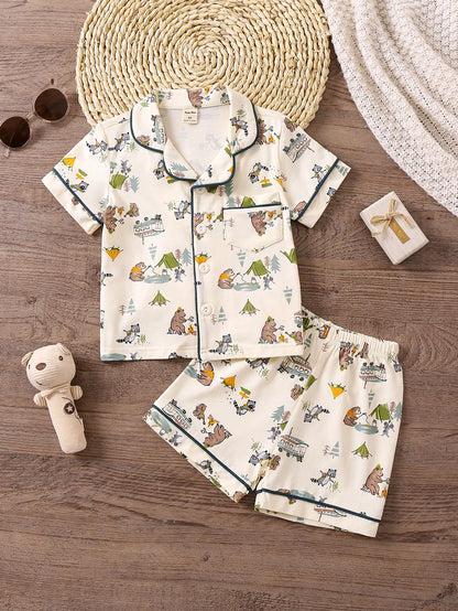 Boys Outfit Tops & Shorts Short Sleeves Button Down Casual Comfortable Cozy Summer Kids Clothes