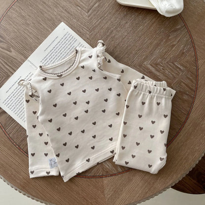 Spring/Autumn Baby Clothing Set 0-3 Year Old Girl Love Pattern Long Sleeve Long Pants 2-piece Set Pure Cotton Baby Outing Set