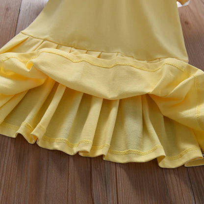 Toddler Girls' Dress Ages 2-6 Yellow Collared Summer Cotton Clothes for Children Cute Casual Outfit