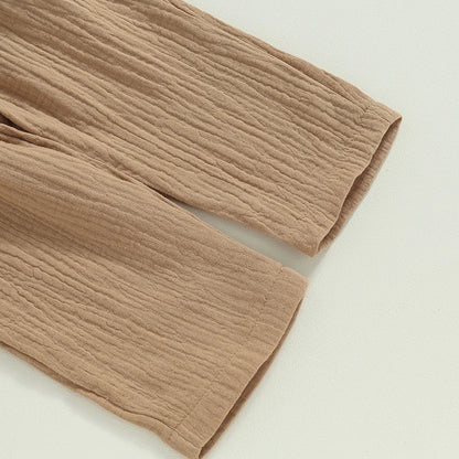 Toddler Boy Linen Outfit Baby Boy Fall Winter Clothes Set Button-Down Shirt Tops Cotton Linen Pants 2PCS