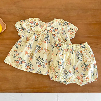 Toddler Baby Girl Suit Clothes Toddler Short Sleeves Shirt+PP Bread Shorts 2PCS Baby Girl Plaid Suit Baby Girl Summer Clothes