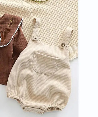 Infant Baby Girls Clothes Suit Long Sleeved Cotton Embroidered Shirt+Corduroy Jumpsuit Spring Autumn Children Clothing Suit