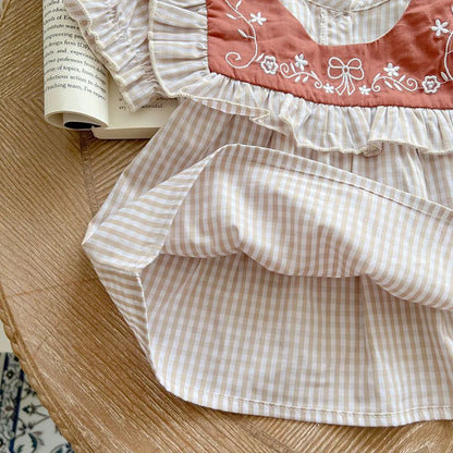 Toddler Baby Girl Suit Clothes Toddler Short Sleeves Shirt+PP Bread Shorts 2PCS Baby Girl Plaid Suit Baby Girl Summer Clothes