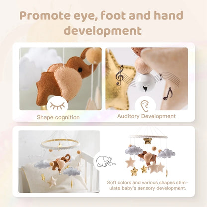 Crib Mobile Bed Bell Wooden Baby Rattles Soft Felt Cartoon Animal Bed Bell Newborn Music Box Hanging Toy Crib Bracket Baby Gifts