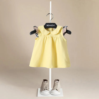 Baby Girl Dresses Summer Flying Sleeve Striped Cotton Thin Toddler Kids Costume  Infant Children Clothes Back Button Design