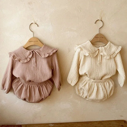 Newborn Baby Girls Clothing Set Ruffle Collar Lapel Top+Bread Pants  Casual Suit Autumn Spring Toddler Baby Girl Clothes Suit