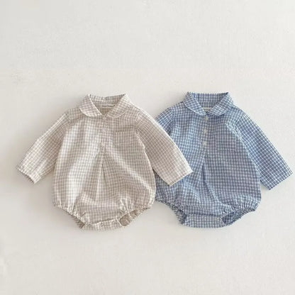 Baby Boys Clothes Girls Plaid Romper Long Sleeve Infant Bodysuit Custumes for Babies Romper Newborn Baby Clothes with Pockets