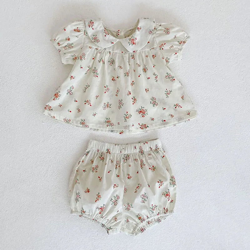 Toddler Baby Girl Suit Clothes Toddler Short Sleeves Shirt+PP Bread Shorts 2PCS Baby Girl Plaid Suit Baby Girl Summer Clothes