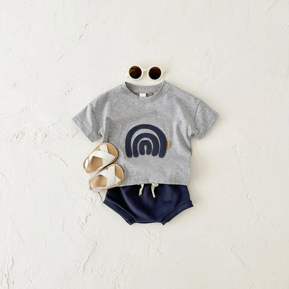 2024 Infant Toddler Outfit 2Pcs Summer Newborn Baby Clothes Sets Rainbow Pattern T-shirt+Triangle Shorts Kids Boy Girl Tee Pant