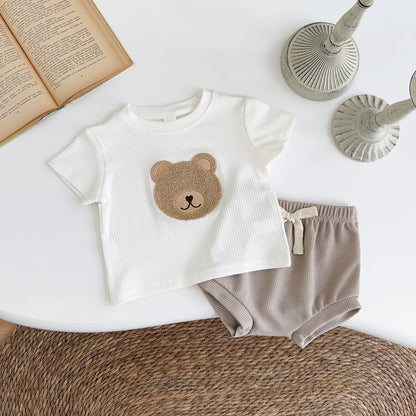 Baby Clothes Cute Children Tracksuit Summer Clothing Cartoon Bear Fashion Baby  T-shirt + Shorts Suit 2Pcs/Set  ﻿