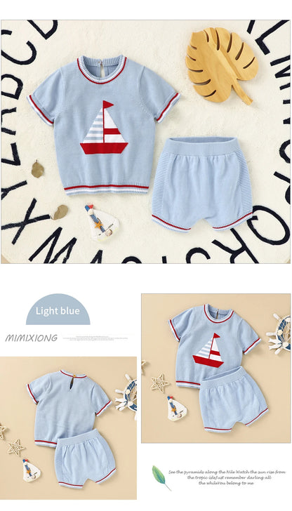 Baby Clothes Sets 0-18m Newborn Infant Boys Cotton Short Sleeve Pullovers Tops+Shorts Suits Casual Toddler Outwear Outfit Summer