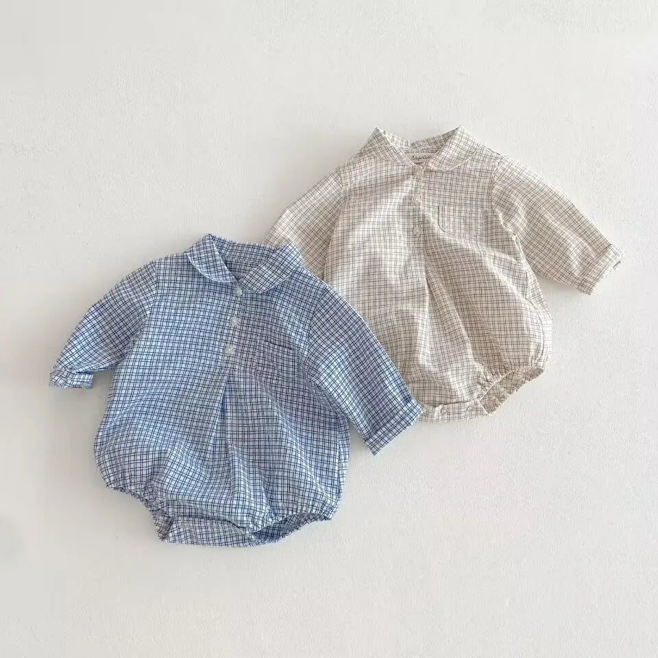 Baby Boys Clothes Girls Plaid Romper Long Sleeve Infant Bodysuit Custumes for Babies Romper Newborn Baby Clothes with Pockets