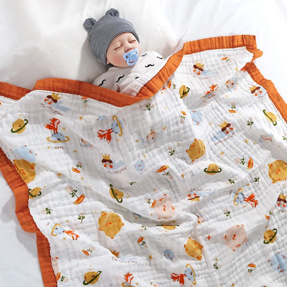 Baby blanket cotton 6 layers newborn swaddle blanket cartoon high-density breathable children's blanket