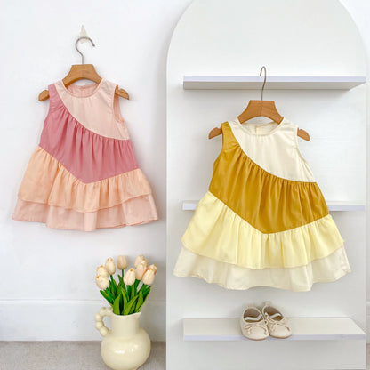 2025 Kids Clothes Summer Cotton Dress Baby Girls Clothes Cartoon Splicing Colors Dresses Children's Clothing Vestidos Cotton