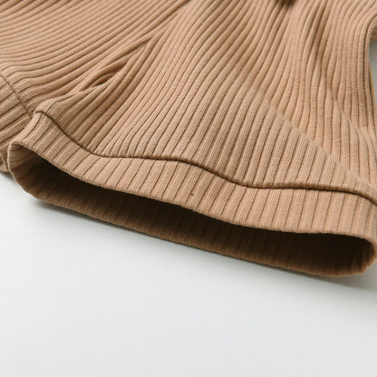 Newborn infant Baby Boy Casual Clothes Set Summer New Solid Knitted Short Sleeve Romper Top and Shorts Two-piece Outfit for Boys