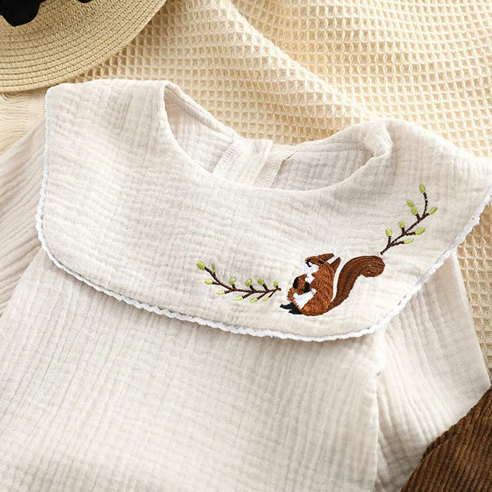 Infant Baby Girls Clothes Suit Long Sleeved Cotton Embroidered Shirt+Corduroy Jumpsuit Spring Autumn Children Clothing Suit