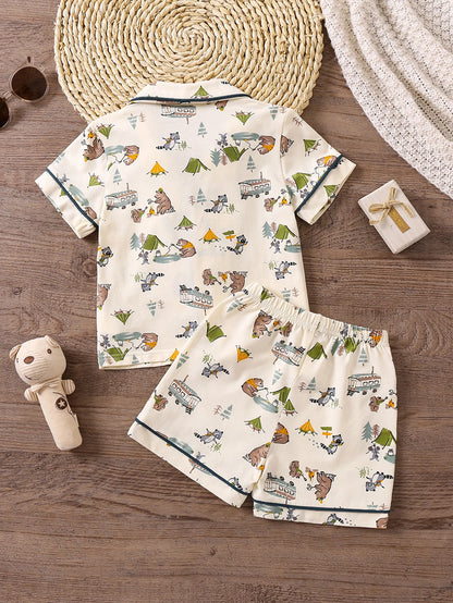 Boys Outfit Tops & Shorts Short Sleeves Button Down Casual Comfortable Cozy Summer Kids Clothes
