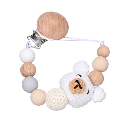 Baby Pacifier Clip Chain Animal Felt Balls Beech Wood Nipple Clip For Baby Nursing Chew Toy Teether Dummy Holder Chain Gifts