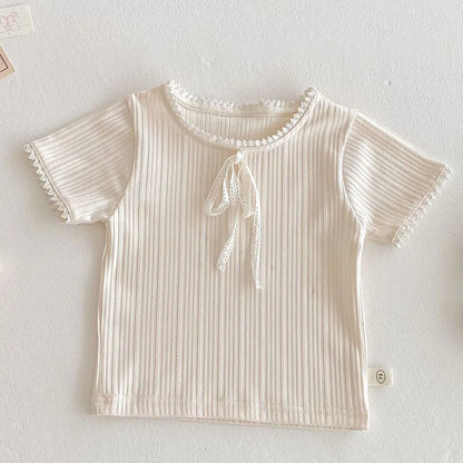 Toddler Girl Summer T Shirt Cotton Solid Color Floral Fashion Little Girls Clothes Kids Shirts New Arrival 2025