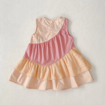 2025 Kids Clothes Summer Cotton Dress Baby Girls Clothes Cartoon Splicing Colors Dresses Children's Clothing Vestidos Cotton