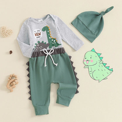 Baby Boy Dinosaur Clothes Hi Im New Here Newborn Outfit Long Sleeve Romper Top Pants Set 3Piece Outfits