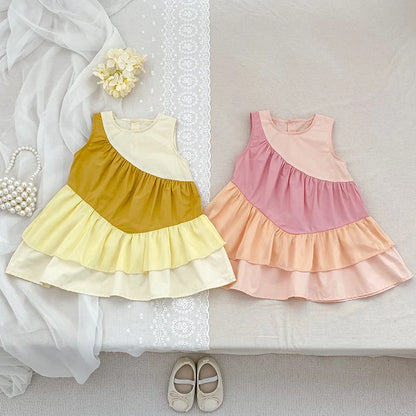 2025 Kids Clothes Summer Cotton Dress Baby Girls Clothes Cartoon Splicing Colors Dresses Children's Clothing Vestidos Cotton