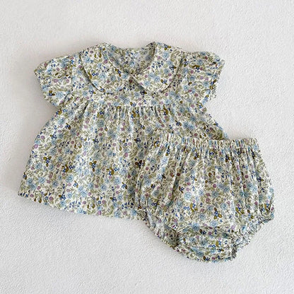 Toddler Baby Girl Suit Clothes Toddler Short Sleeves Shirt+PP Bread Shorts 2PCS Baby Girl Plaid Suit Baby Girl Summer Clothes