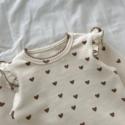 Spring/Autumn Baby Clothing Set 0-3 Year Old Girl Love Pattern Long Sleeve Long Pants 2-piece Set Pure Cotton Baby Outing Set