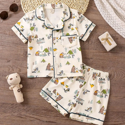 Boys Outfit Tops & Shorts Short Sleeves Button Down Casual Comfortable Cozy Summer Kids Clothes