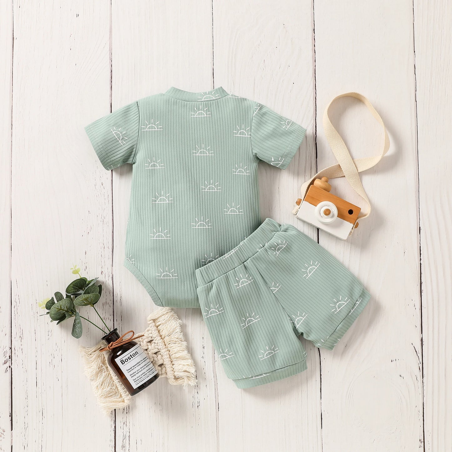 Baby Clothes Summer Short Sleeve Print Cute Sun For Newborn Top+ Pant With Bow Clothing Casual Set