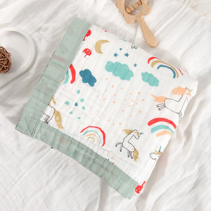 Baby blanket cotton 6 layers newborn swaddle blanket cartoon high-density breathable children's blanket