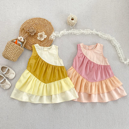 2025 Kids Clothes Summer Cotton Dress Baby Girls Clothes Cartoon Splicing Colors Dresses Children's Clothing Vestidos Cotton