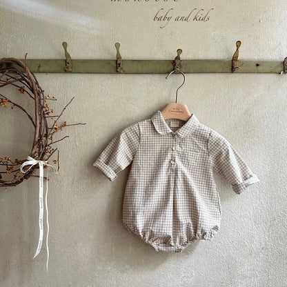 Baby Boys Clothes Girls Plaid Romper Long Sleeve Infant Bodysuit Custumes for Babies Romper Newborn Baby Clothes with Pockets