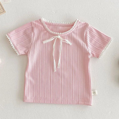 Toddler Girl Summer T Shirt Cotton Solid Color Floral Fashion Little Girls Clothes Kids Shirts New Arrival 2025